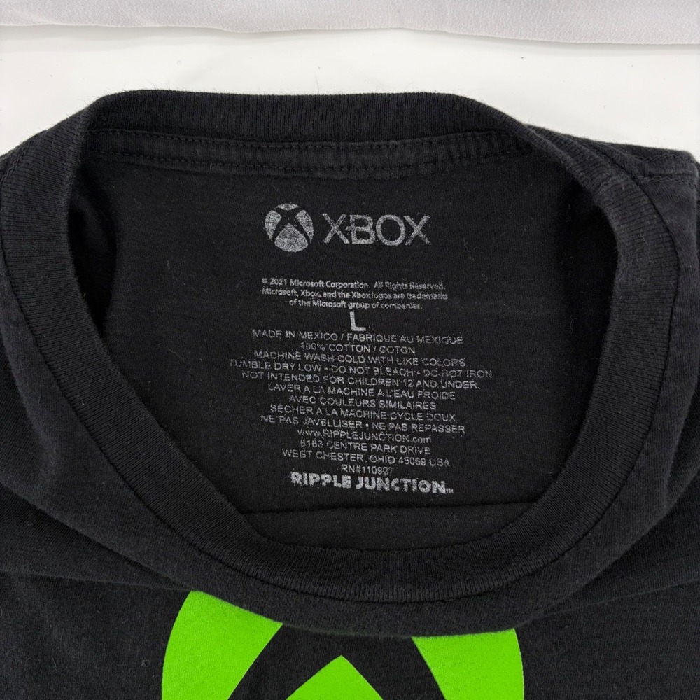 Xbox Mens Graphic T-Shirt Black Neon Green Logo Ripple Junction Size L - Picture 3 of 6